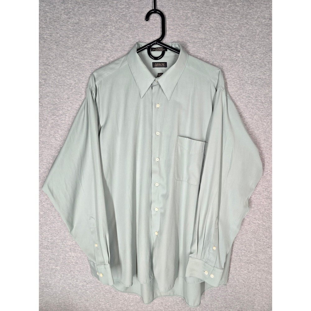 Arrow Ultra Silk Mens XL Mint Green Long Sleeve Button Down Dress Shirt 17-17.5